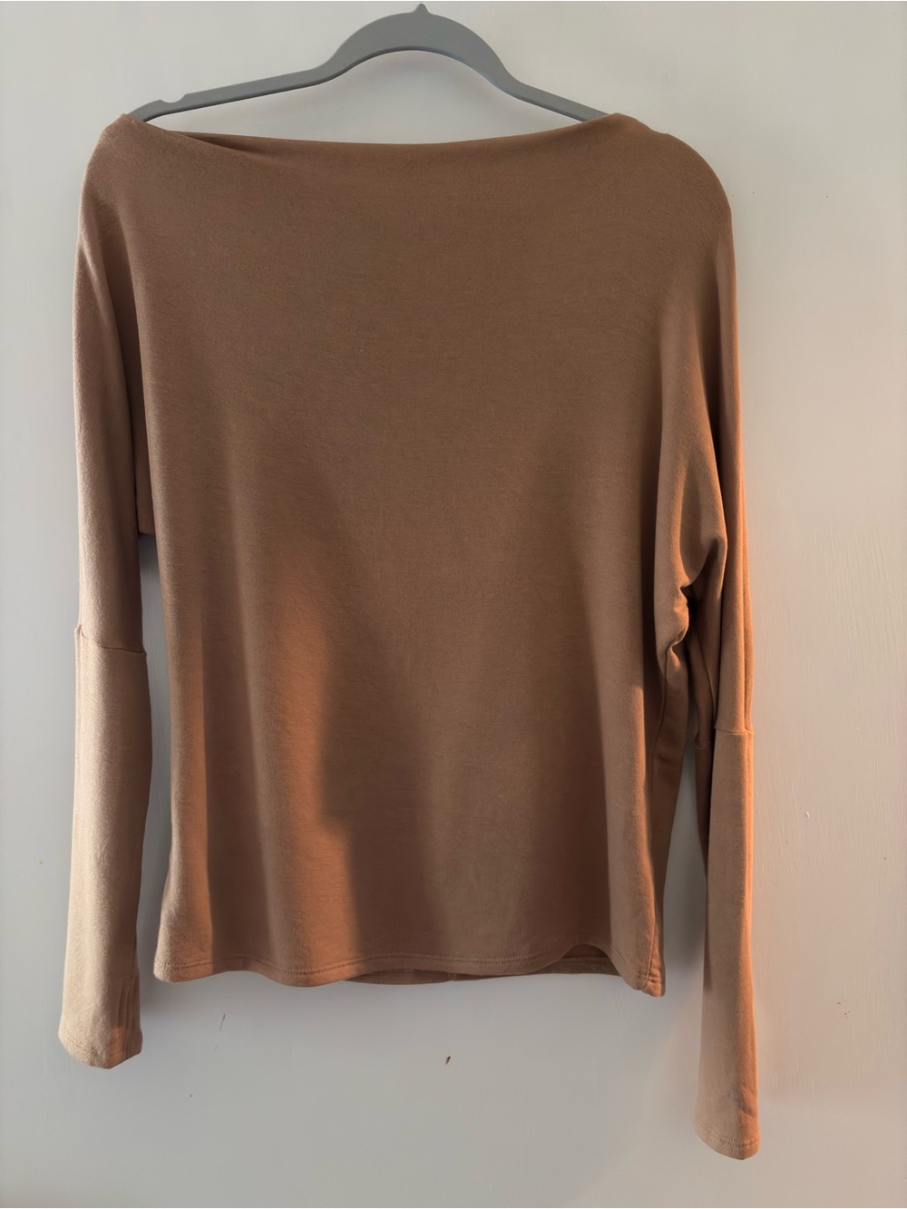 Bleusalt Relaxed Draped Neck Long Sleeve Top Size 3 Camel Tencel Modal